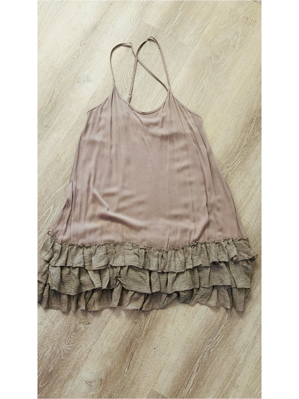 Three Bird Nest Mauve-Taupe Ruffle-Hem Slip Dress